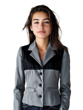 Velvet Contrast Blazer Jacket - Unbranded - Grey And Black Velvet